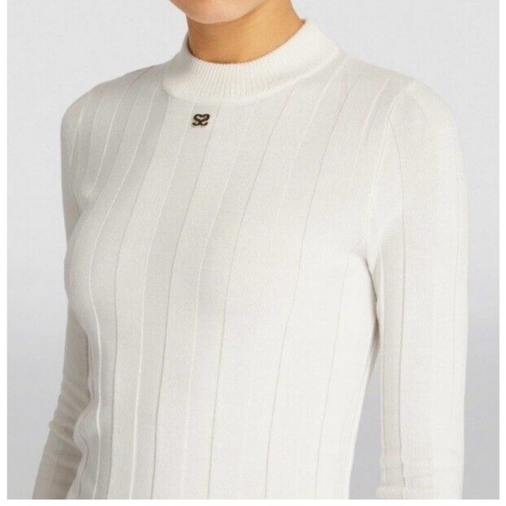 Sandro White Cowl Neck Sweater with Ribbed Design